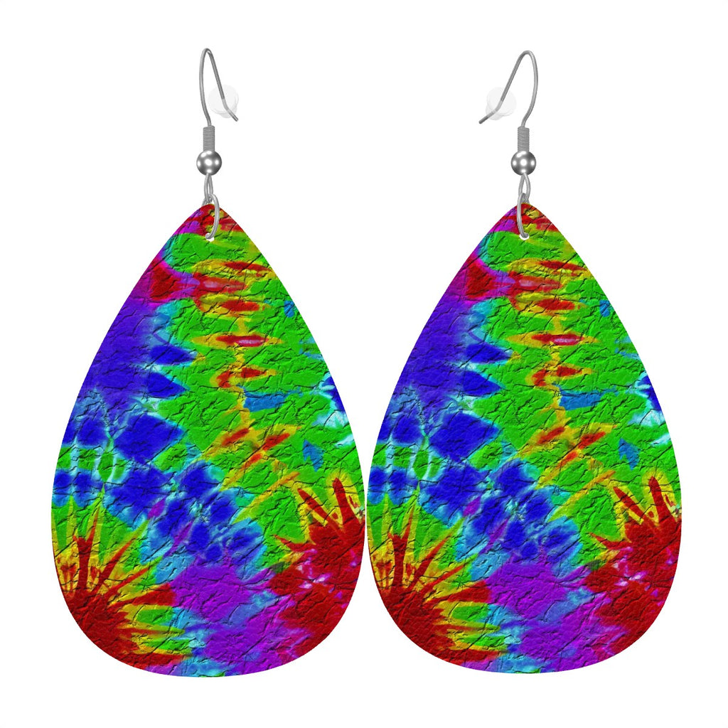 Festival Vibe Tie-Dye Leather Teardrop Earrings