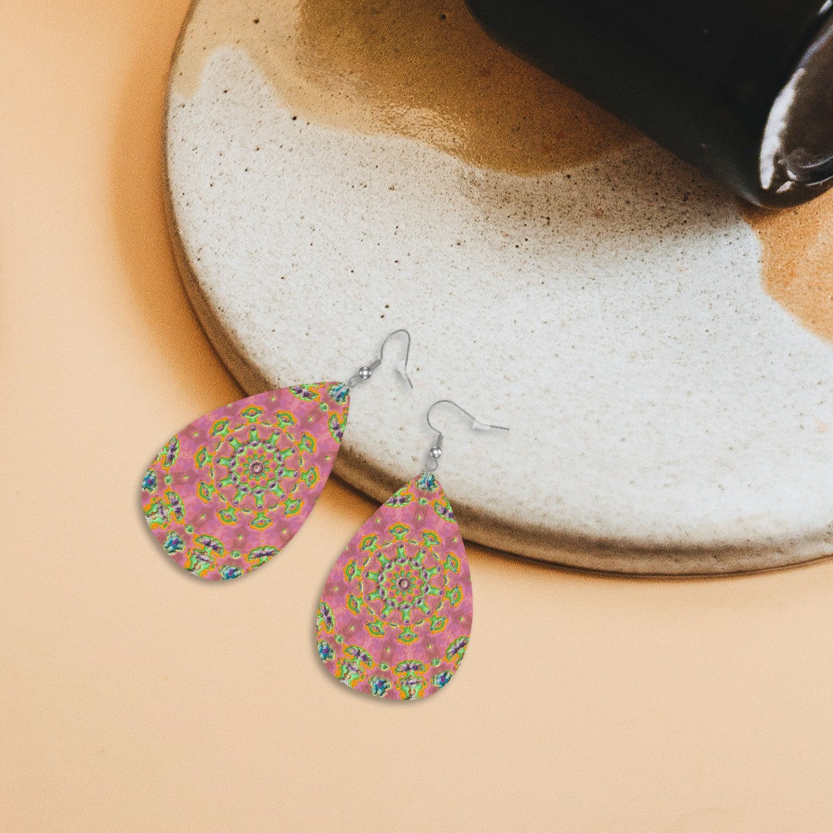Acid Garden Leather Teardrop Earrings
