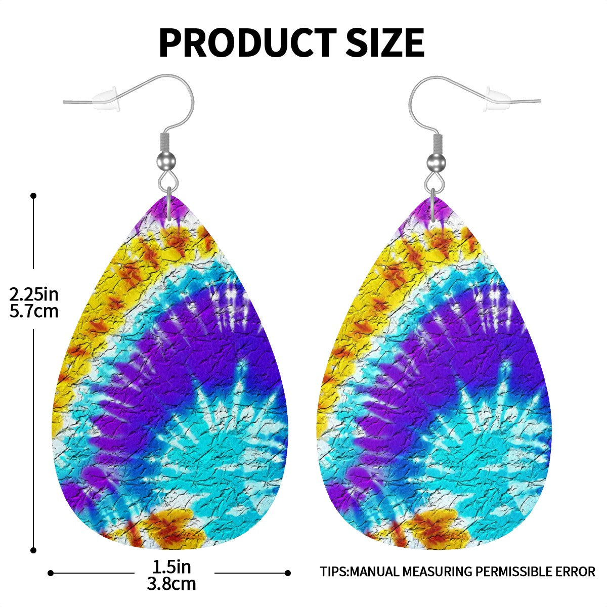 Electric Spiral Tie-Dye Leather Teardrop Earrings
