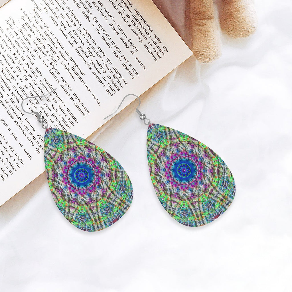Ethereal Blossom Leather Teardrop Earrings