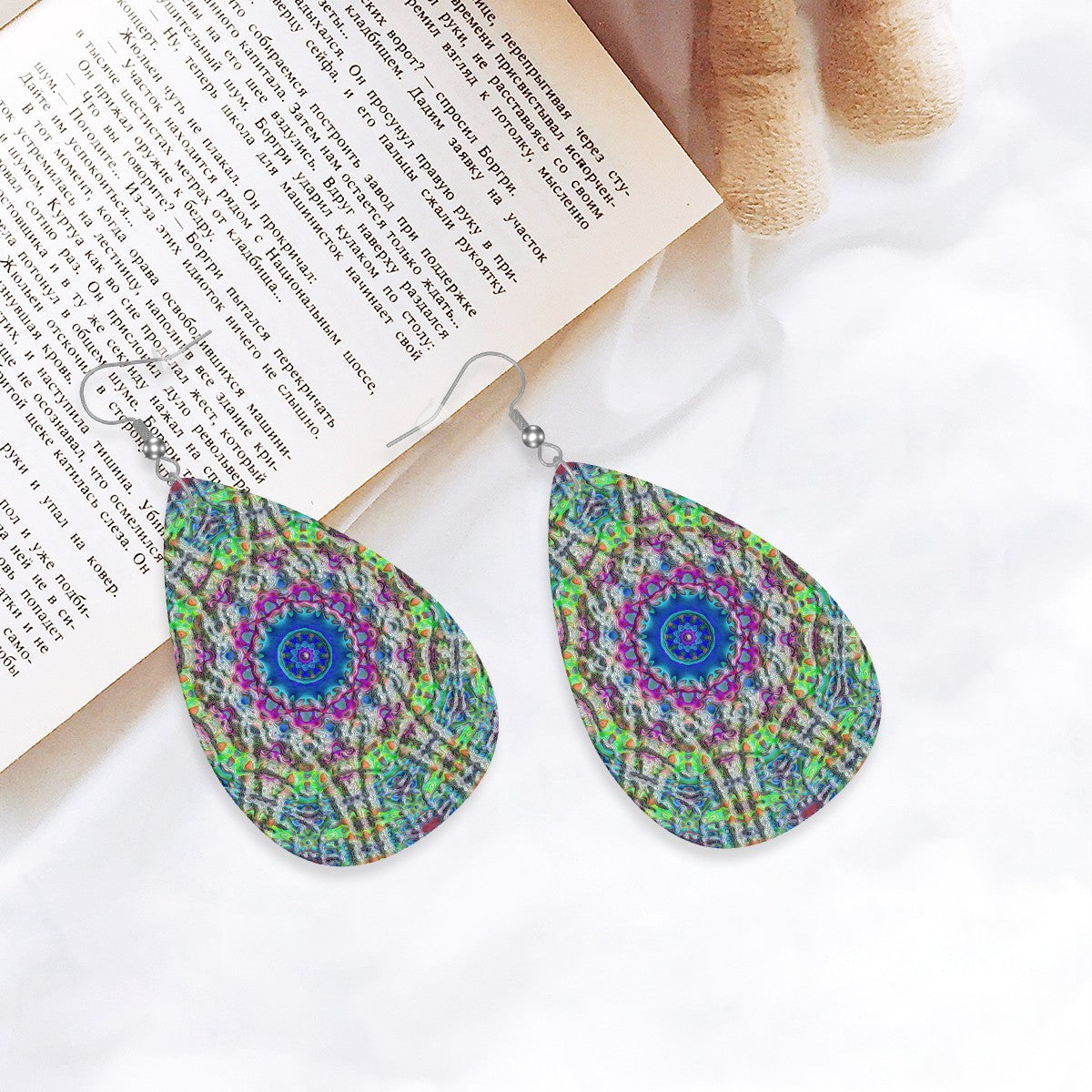 Ethereal Blossom Leather Teardrop Earrings