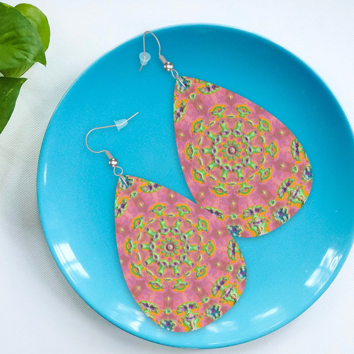 Acid Garden Leather Teardrop Earrings