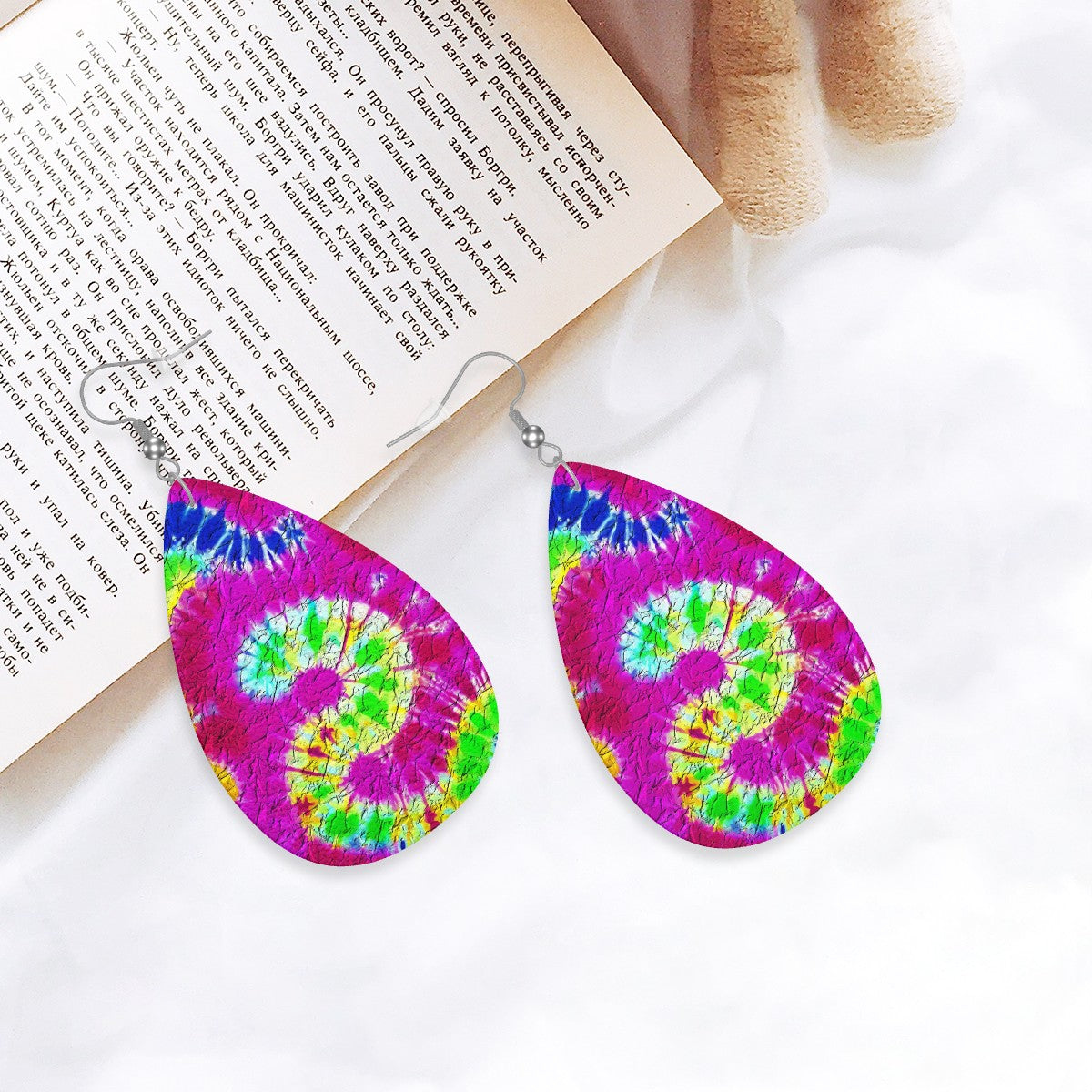 Psychedelic Magenta Swirl Tie-Dye Leather Teardrop Earrings