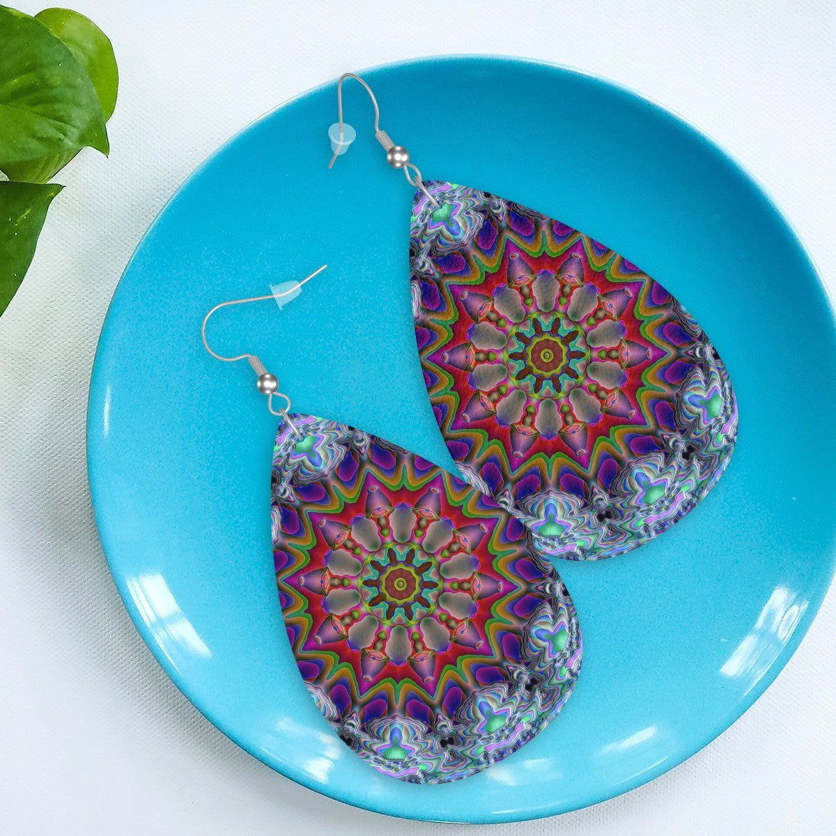 Astral Radiance Leather Teardrop Earrings