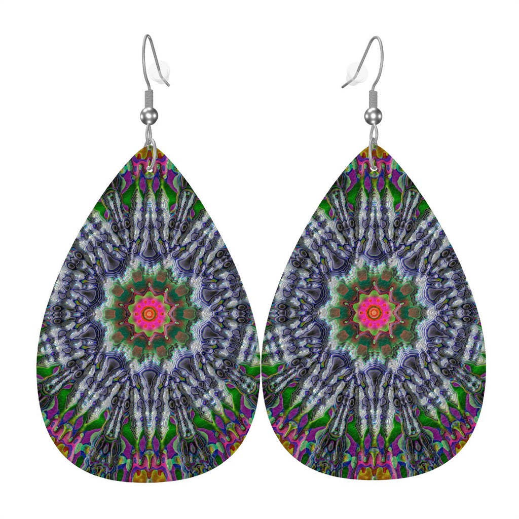 Luminaria Mandala Leather Teardrop Earrings