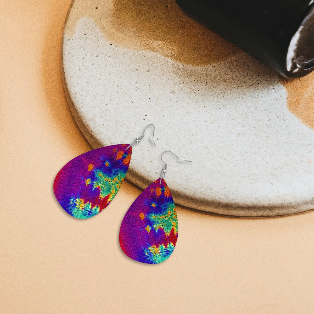 Electric Sunset Leather Teardrop Earrings