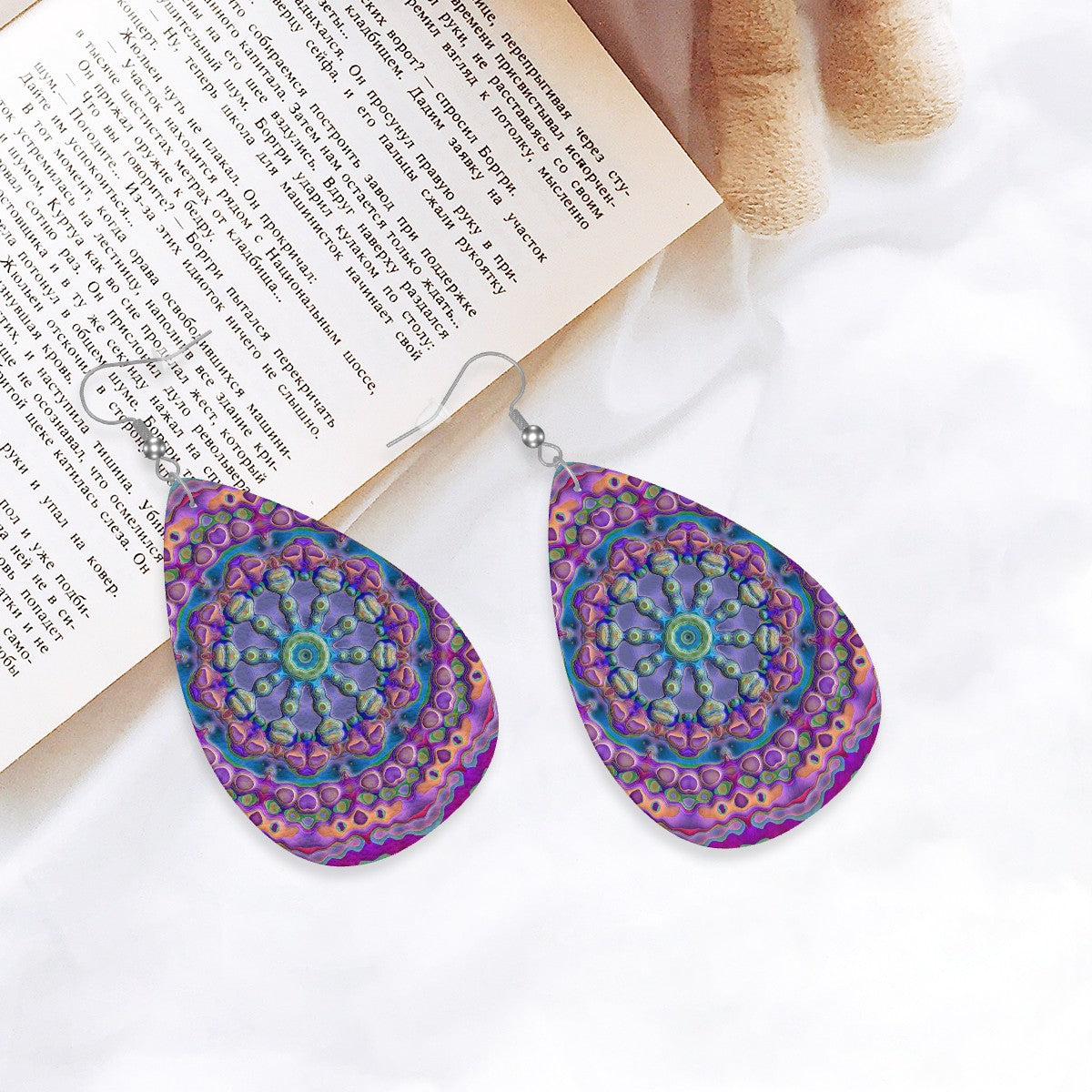Psychedelic Orbit Leather Teardrop Earrings