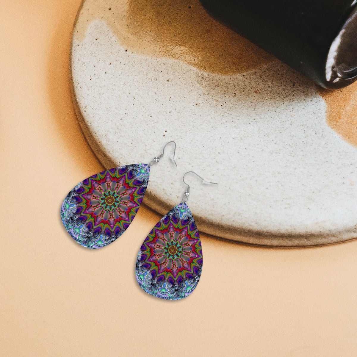 Astral Radiance Leather Teardrop Earrings