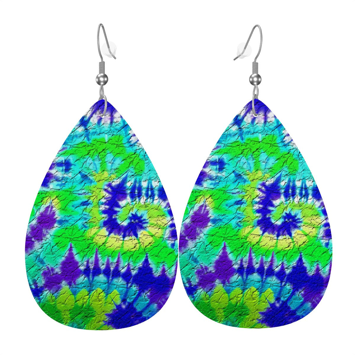 Vibrant Tie-Dye Swirl Leather Teardrop Earrings
