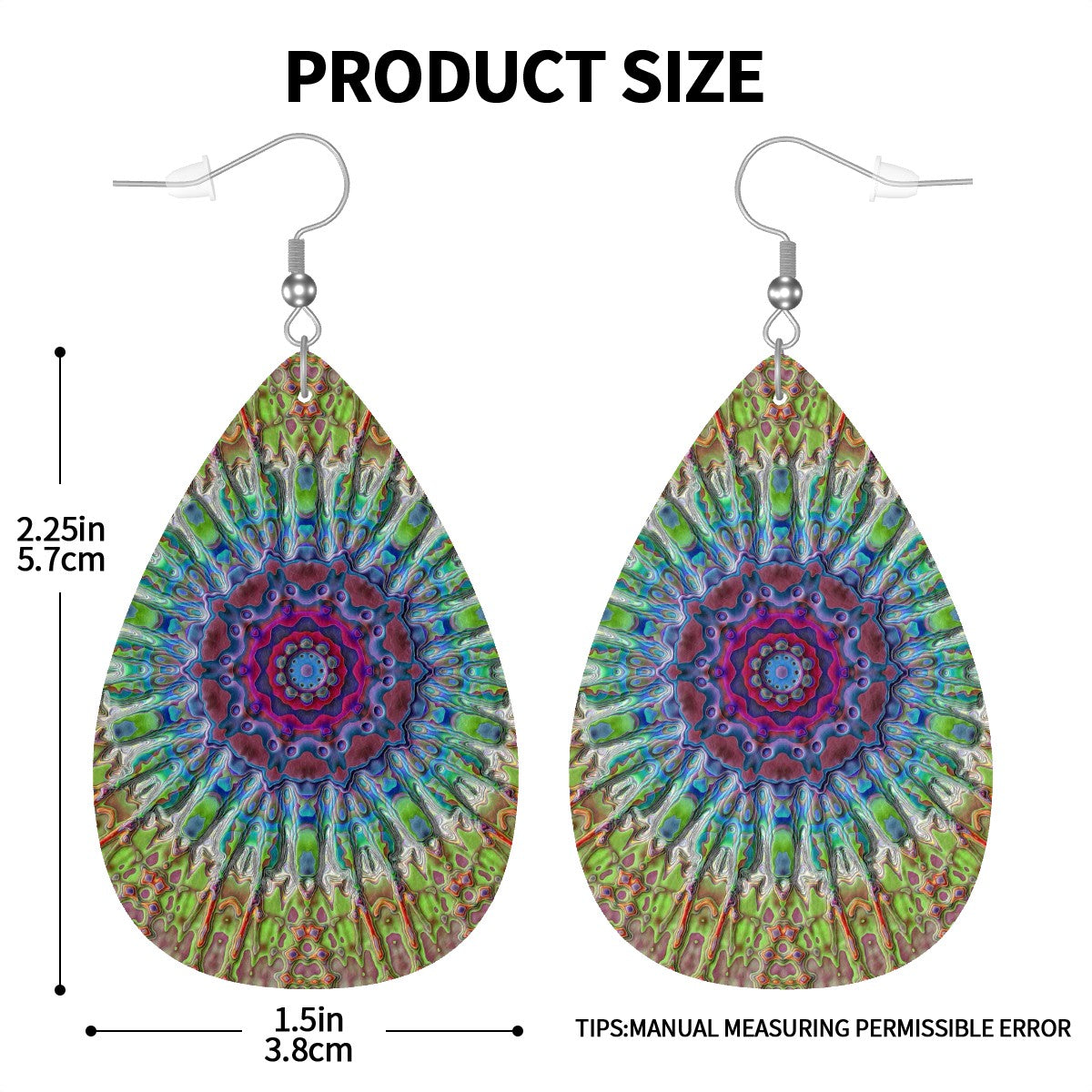 Vibrant Flora Mandala Leather Teardrop Earrings