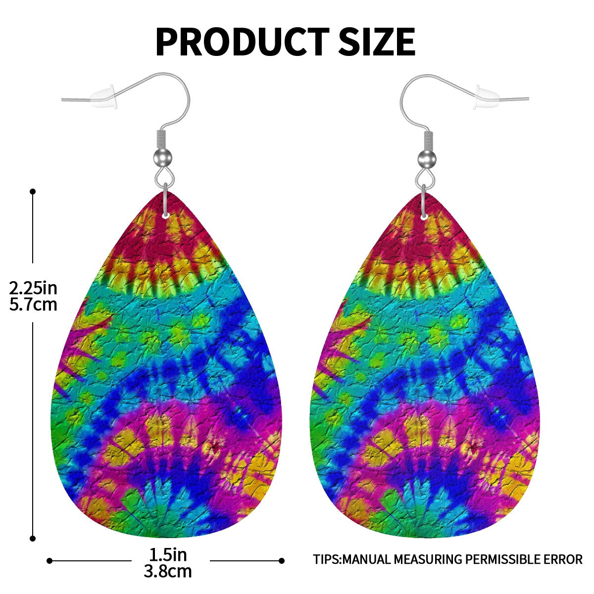 Rainbow Ripple Tie-Dye Leather Teardrop Earrings