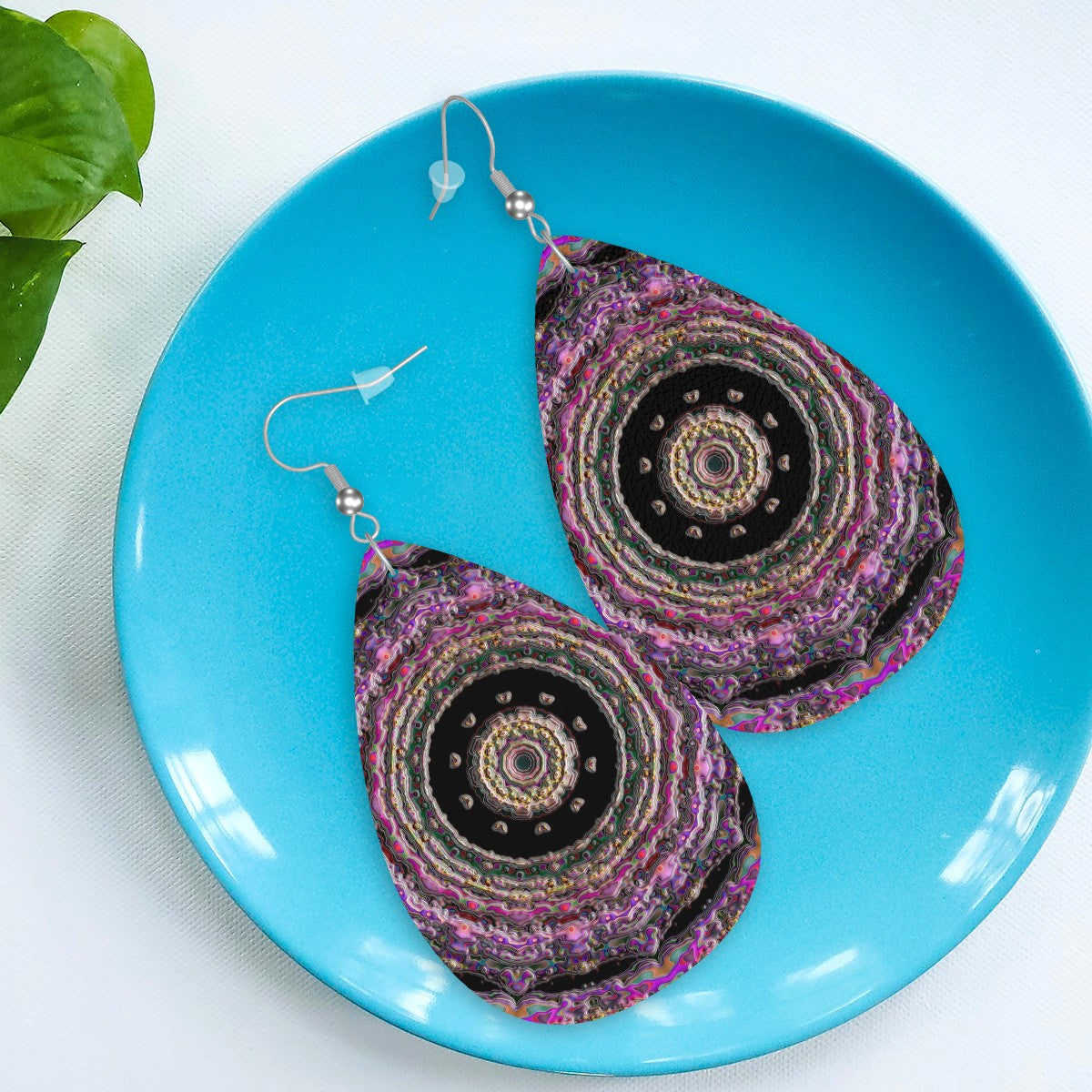 Amethyst Aura Leather Teardrop Earrings