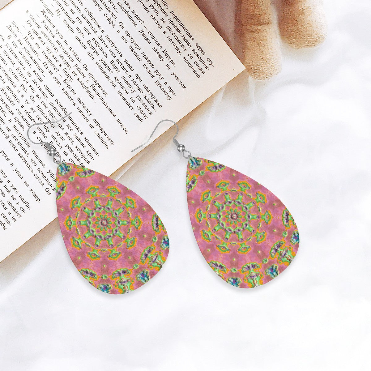 Acid Garden Leather Teardrop Earrings