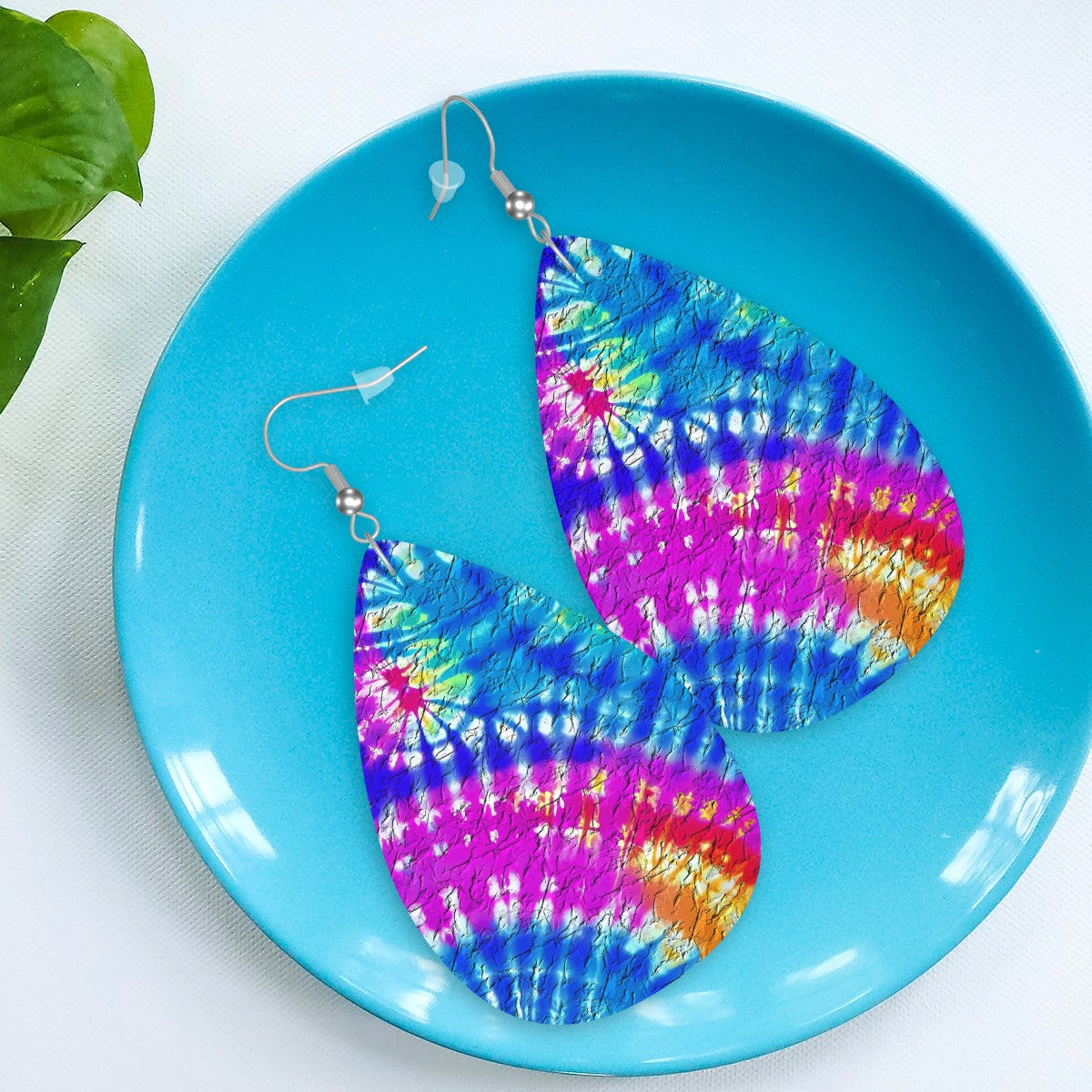 Vibrant Vortex Leather Teardrop Earrings