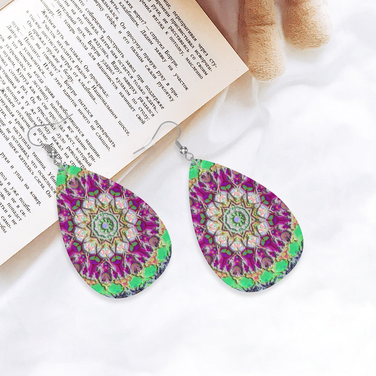 Aura Quartz Leather Teardrop Earrings