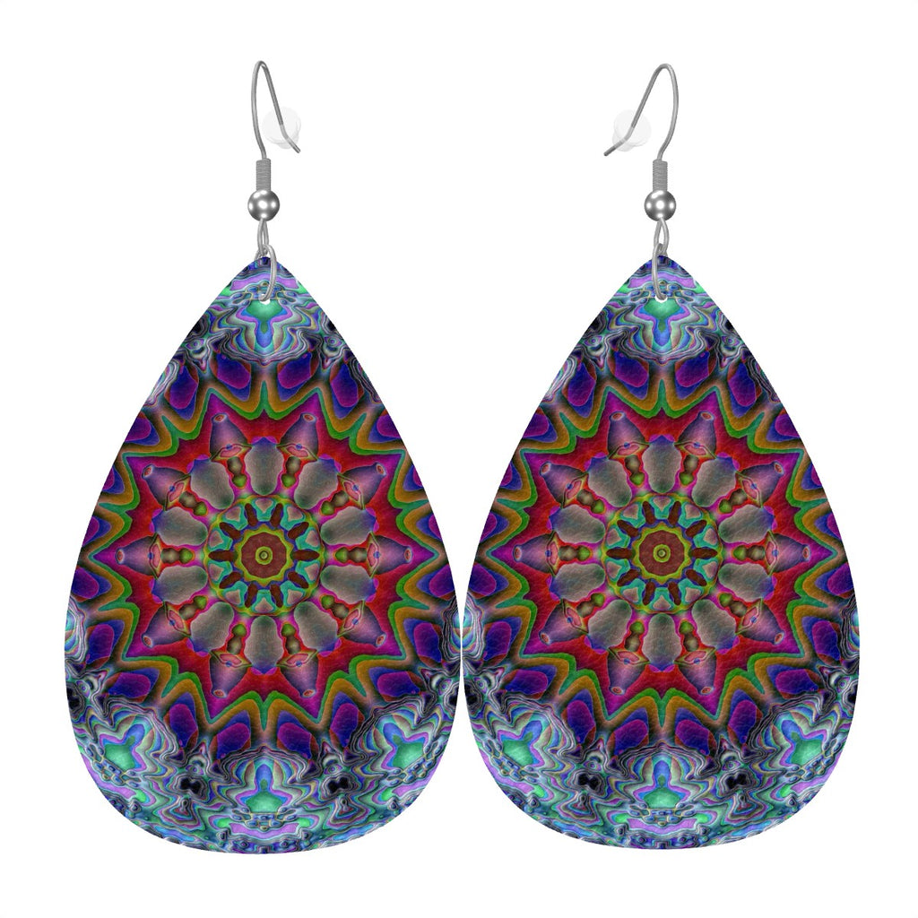 Astral Radiance Leather Teardrop Earrings