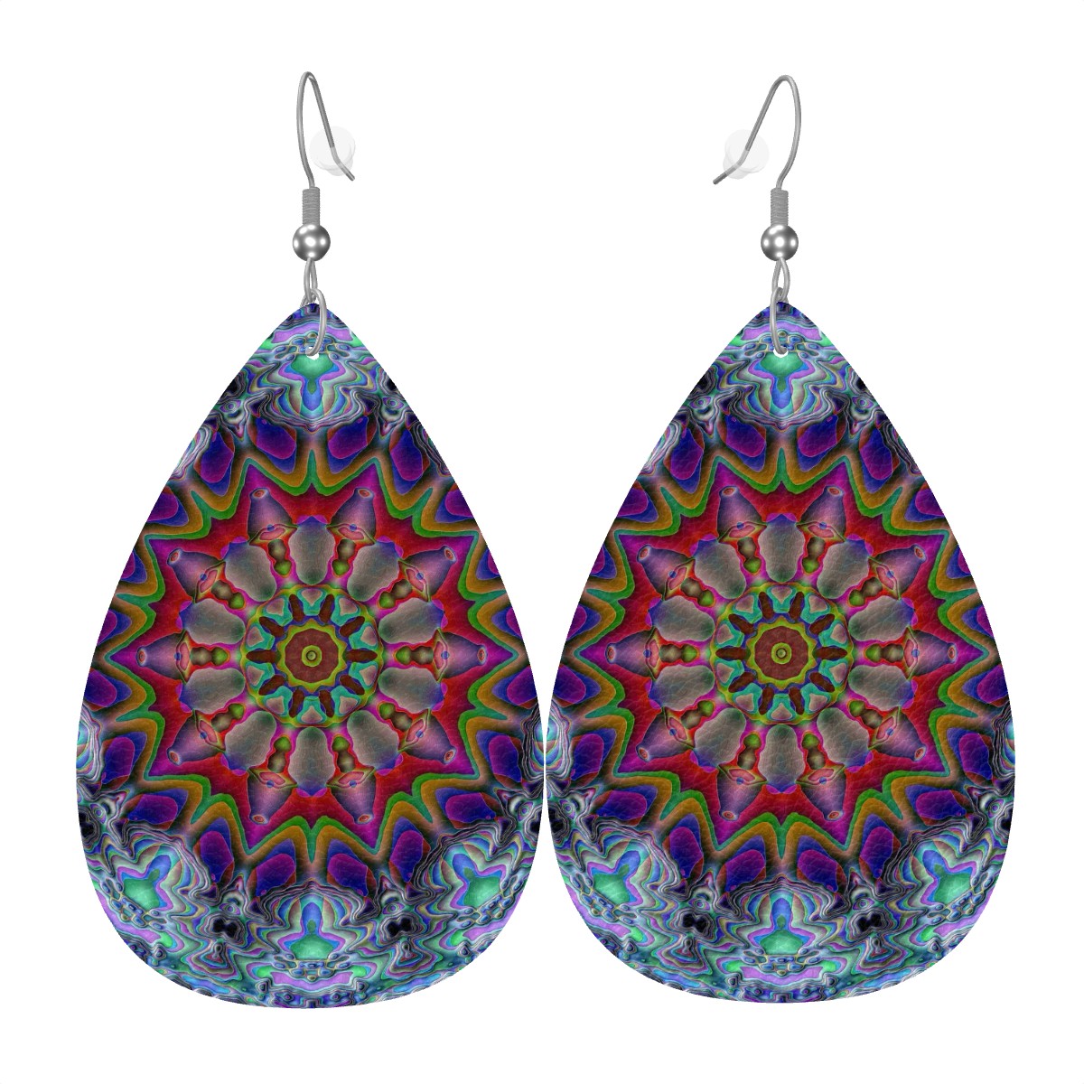 Astral Radiance Leather Teardrop Earrings