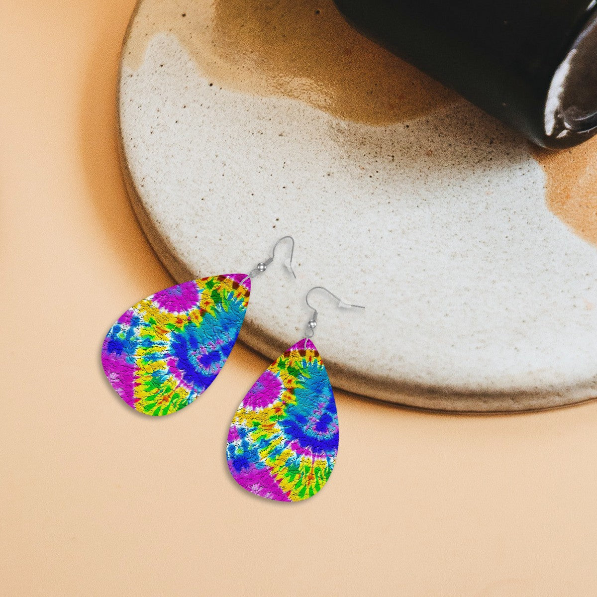 Tie-Dye Tsunami Leather Teardrop Earrings