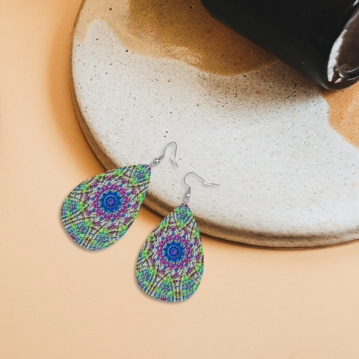 Ethereal Blossom Leather Teardrop Earrings
