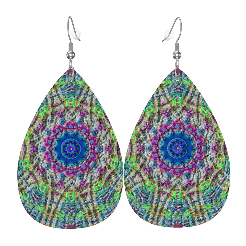 Ethereal Blossom Leather Teardrop Earrings