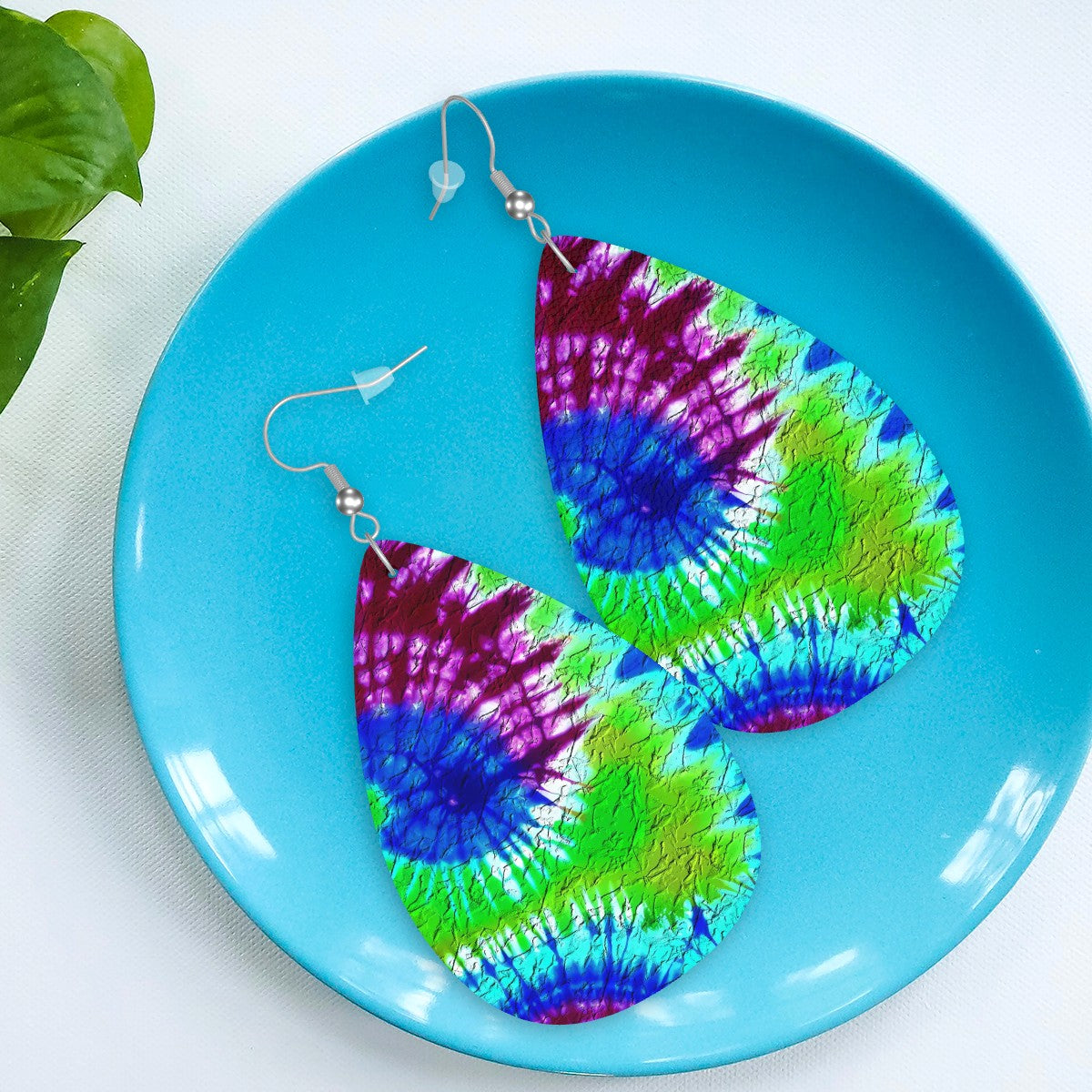 Psychedelic Vortex Leather Teardrop Earrings