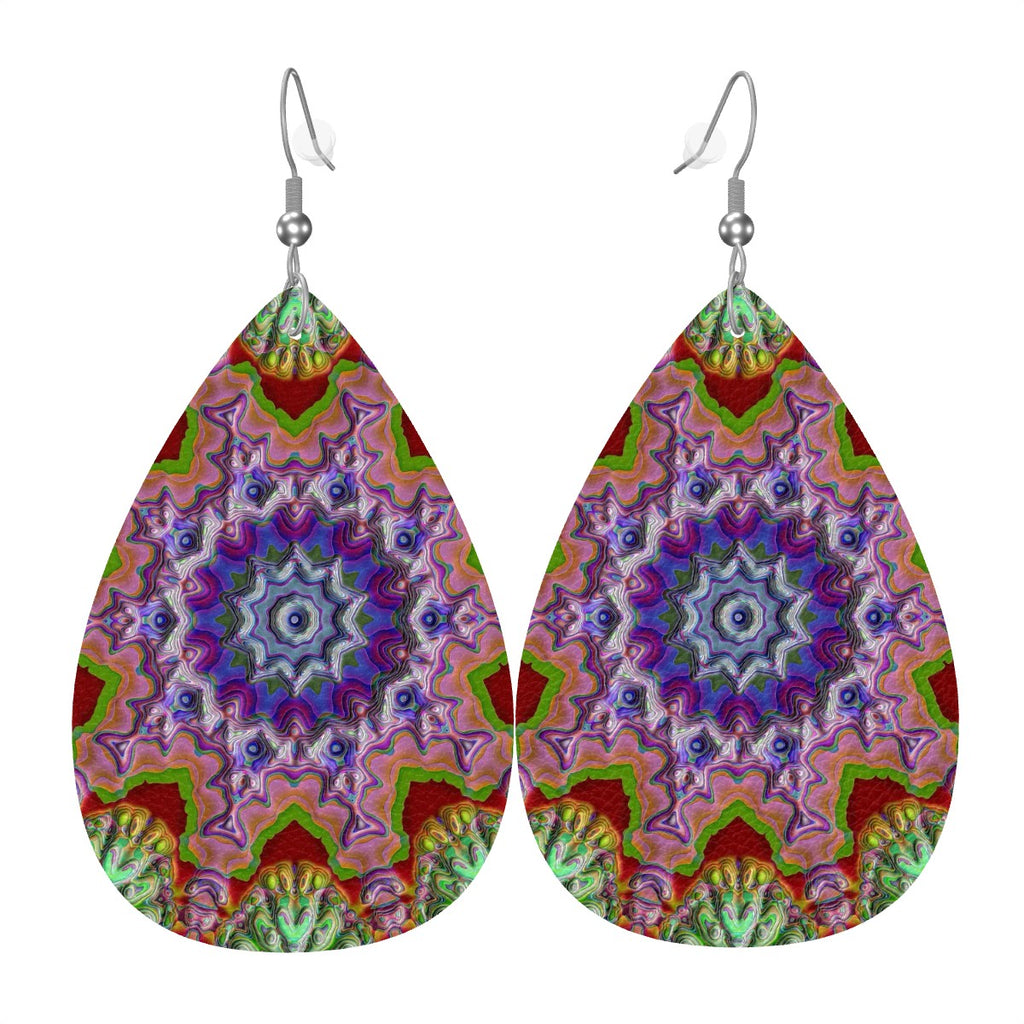 Gemstone Flora Leather Teardrop Earrings