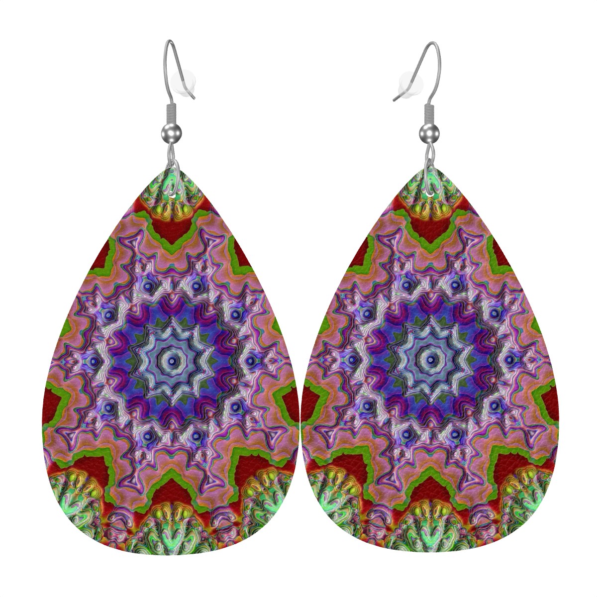 Gemstone Flora Leather Teardrop Earrings
