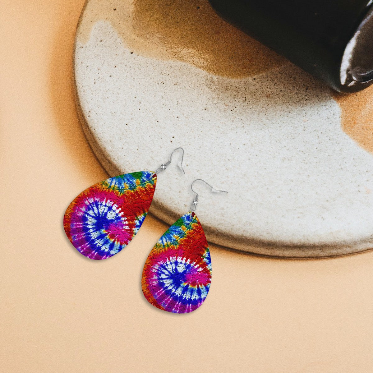 Fire and Ice Tie-Dye Leather Teardrop Earrings