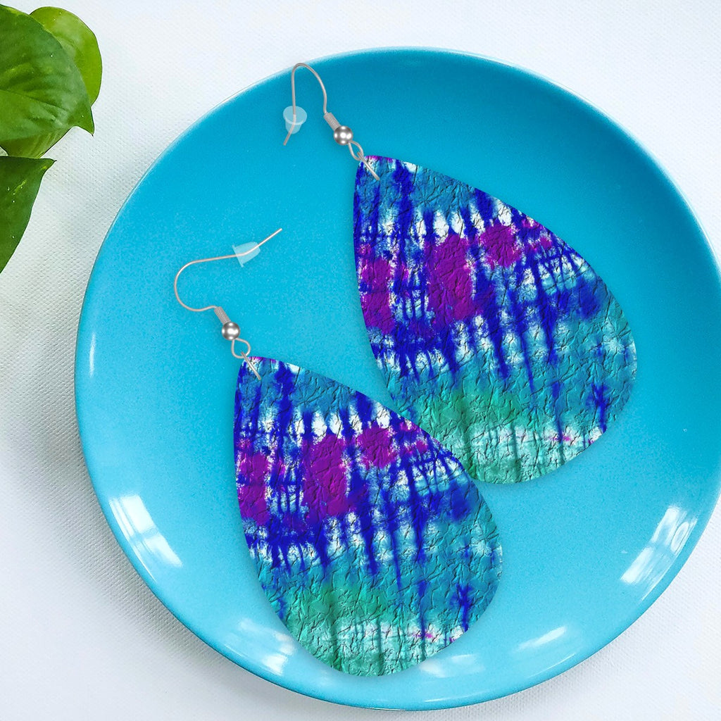 Electric Shard Tie-Dye Leather Teardrop Earrings