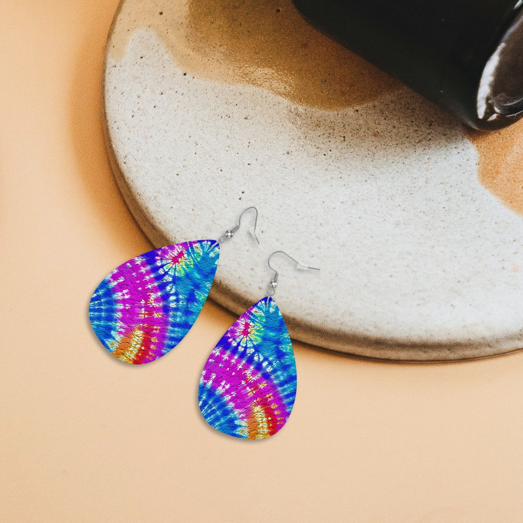 Vibrant Vortex Leather Teardrop Earrings