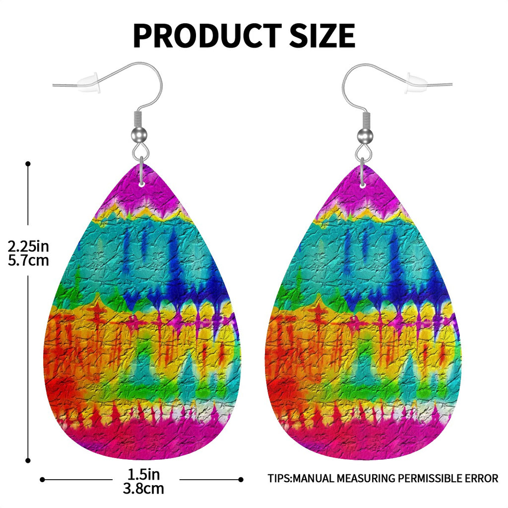 Vibrant Geo-Tie Dye Leather Teardrop Earrings