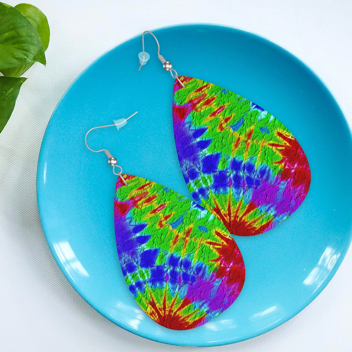 Festival Vibe Tie-Dye Leather Teardrop Earrings