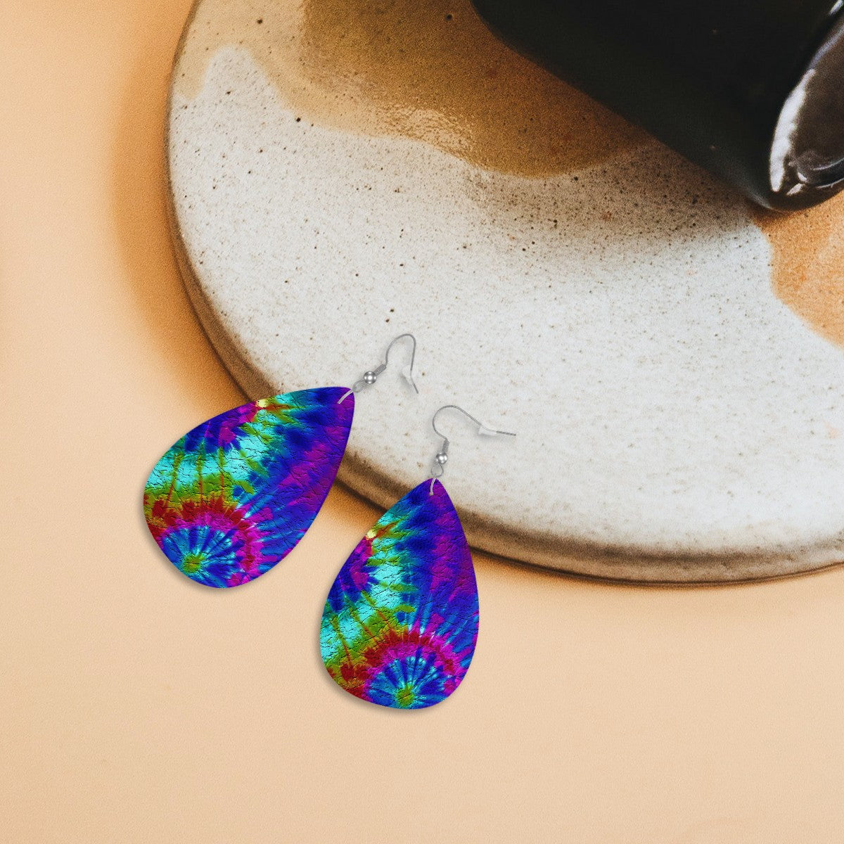 Electric Hippie Dream Leather Teardrop Earrings
