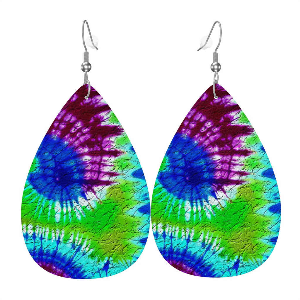 Psychedelic Vortex Leather Teardrop Earrings