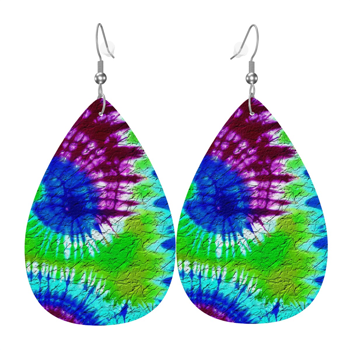 Psychedelic Vortex Leather Teardrop Earrings