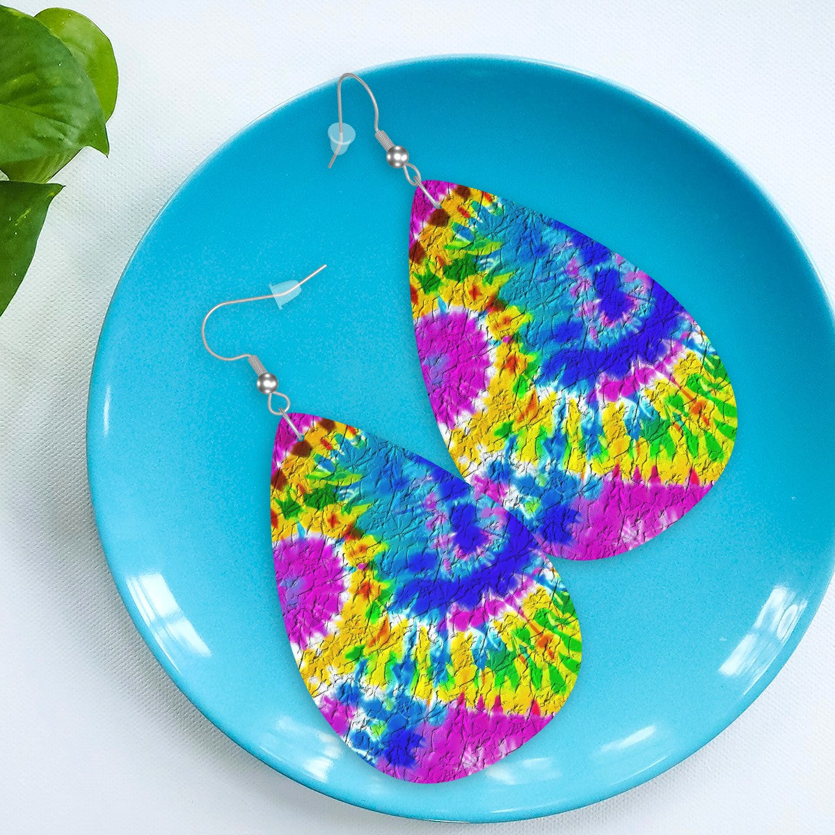 Tie-Dye Tsunami Leather Teardrop Earrings