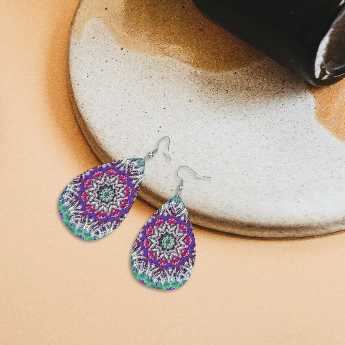 Mystic Fusion Medallion Leather Teardrop Earrings