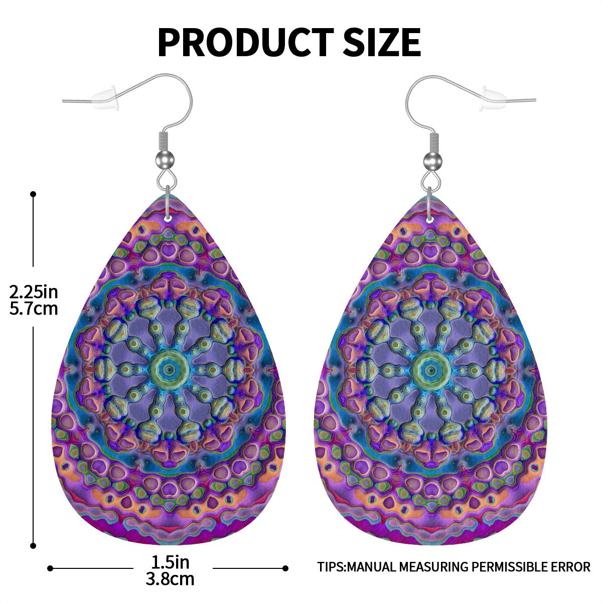 Psychedelic Orbit Leather Teardrop Earrings