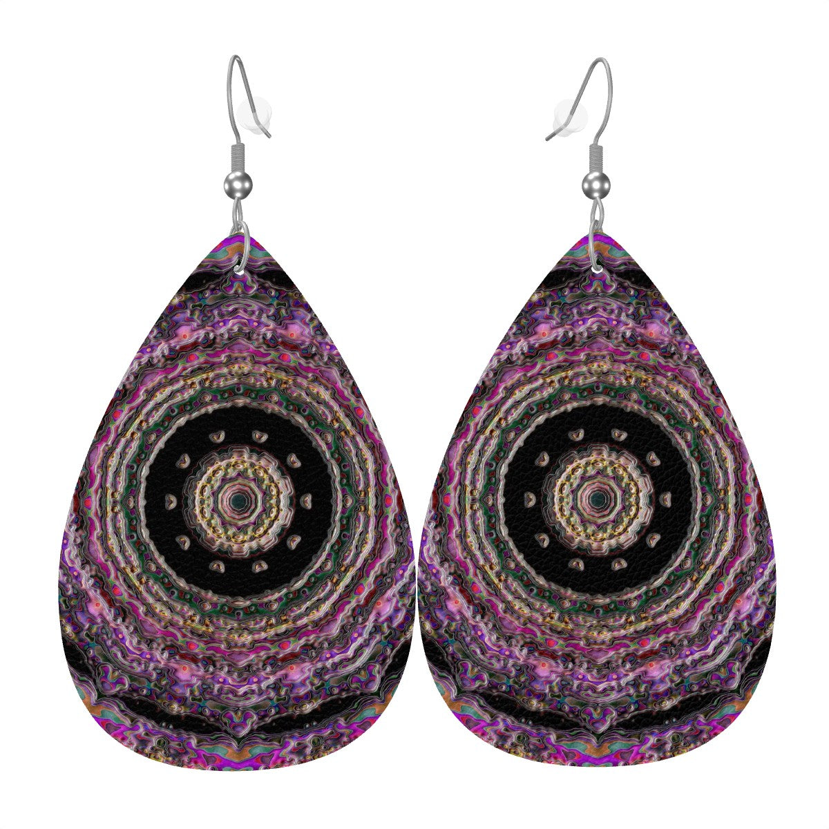 Amethyst Aura Leather Teardrop Earrings