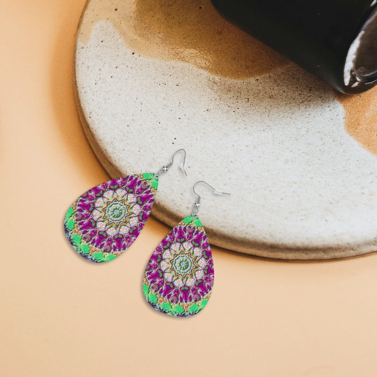 Aura Quartz Leather Teardrop Earrings