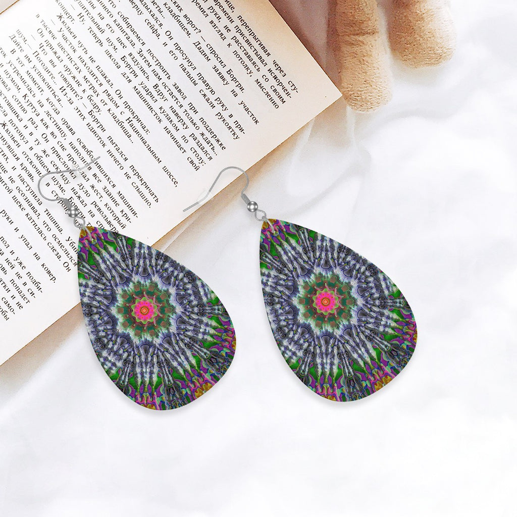 Luminaria Mandala Leather Teardrop Earrings