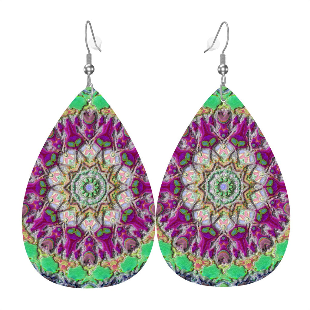 Aura Quartz Leather Teardrop Earrings