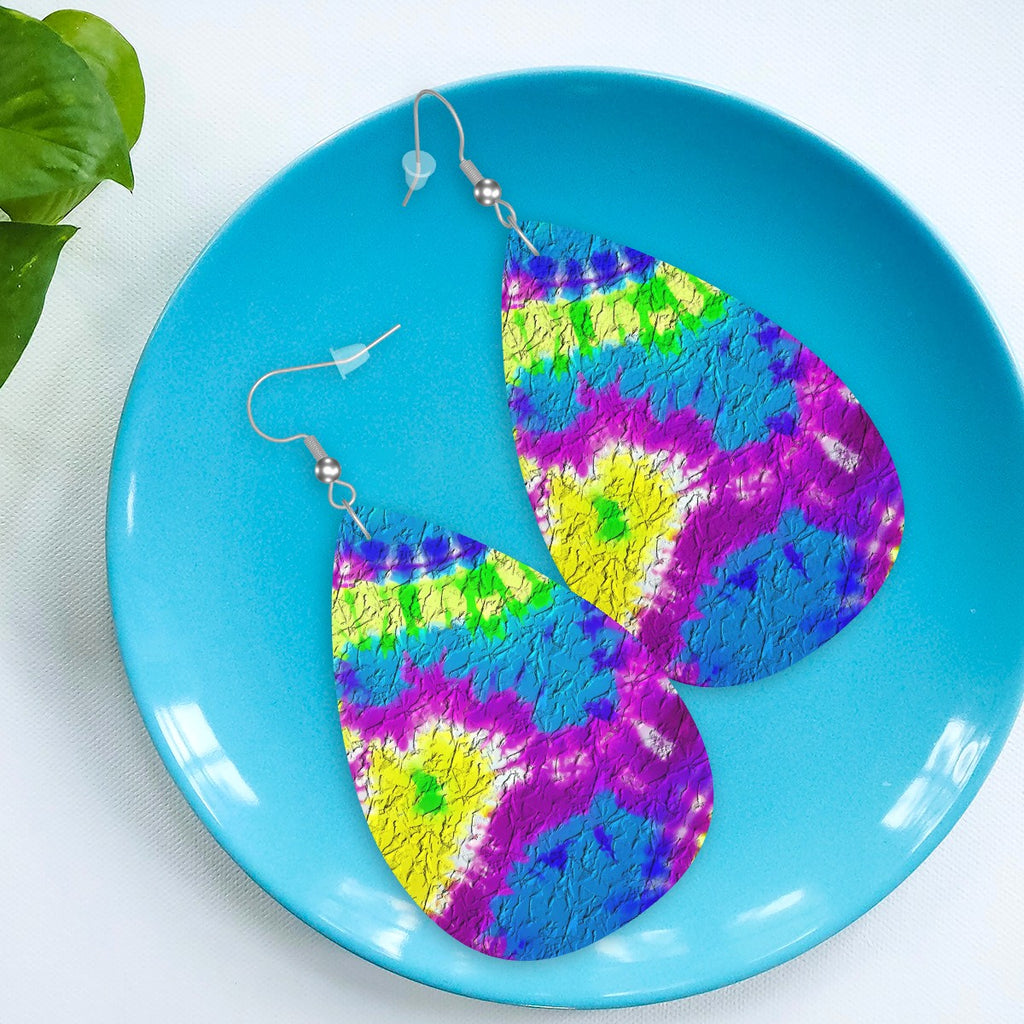 Shibori Spectrum Leather Teardrop Earrings