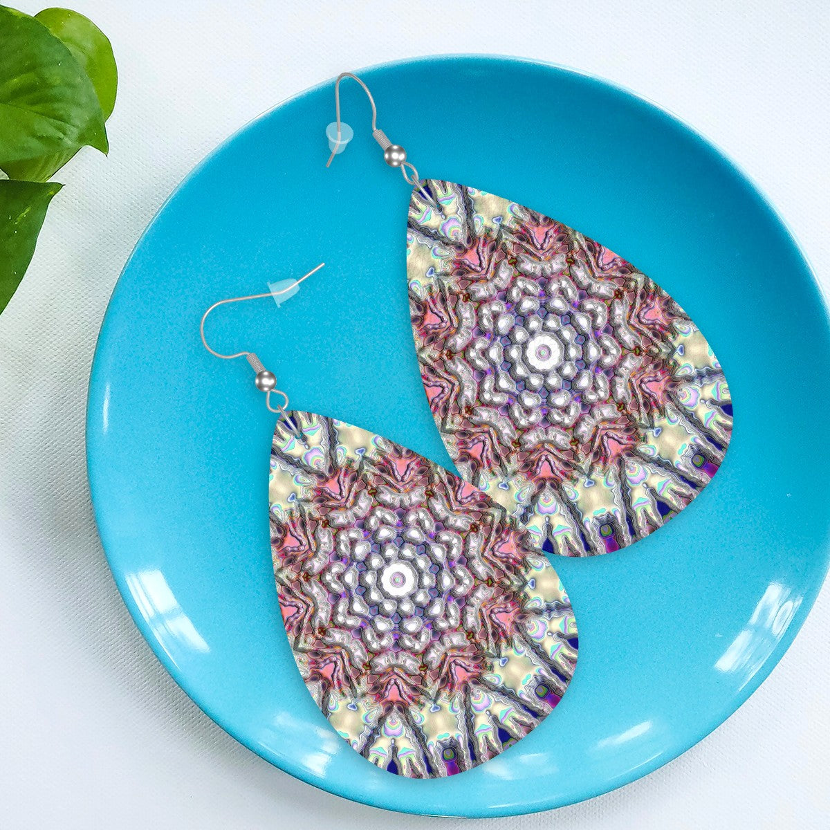 Cosmic Bloom Leather Teardrop Earrings