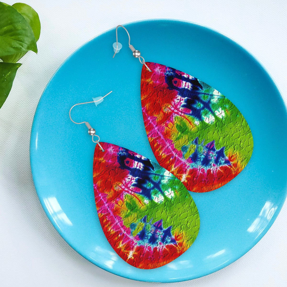 Groovy Texture Splash Leather Teardrop Earrings