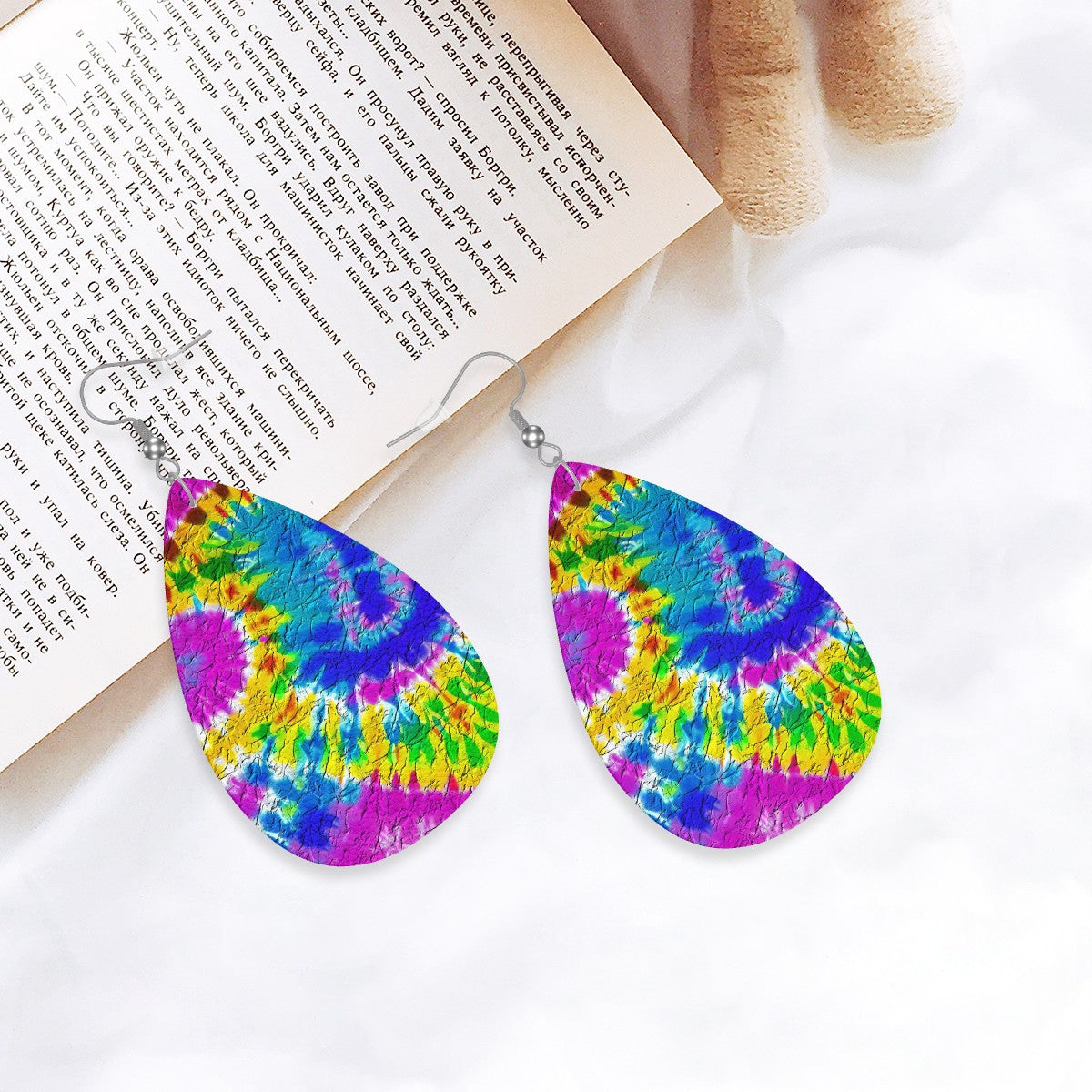 Tie-Dye Tsunami Leather Teardrop Earrings