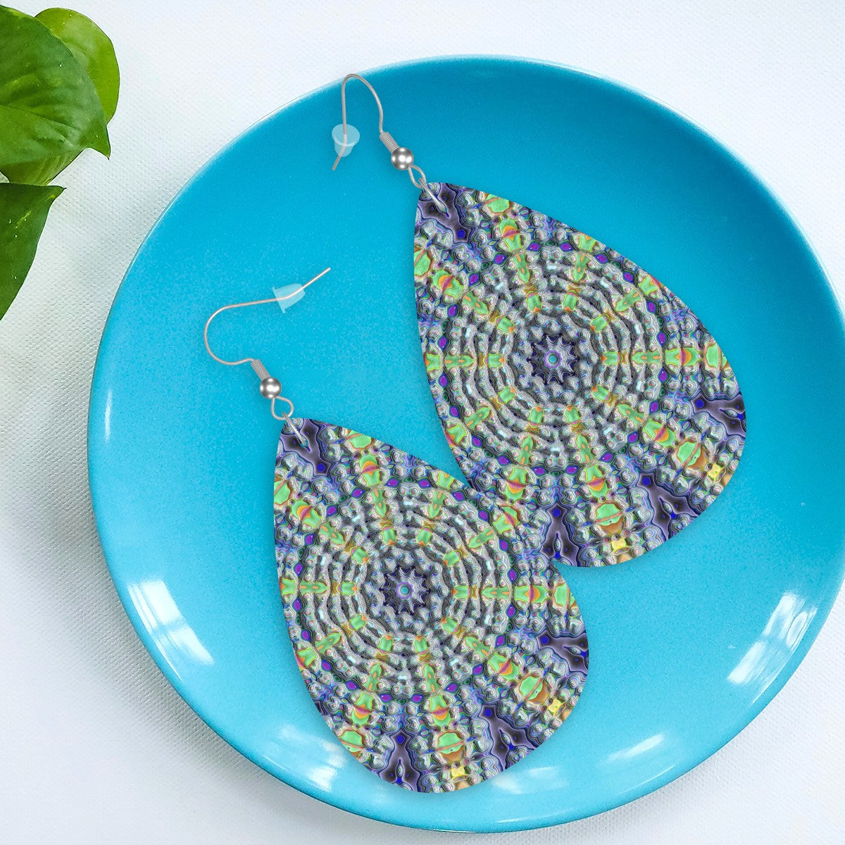 Chakra Bloom Leather Teardrop Earrings