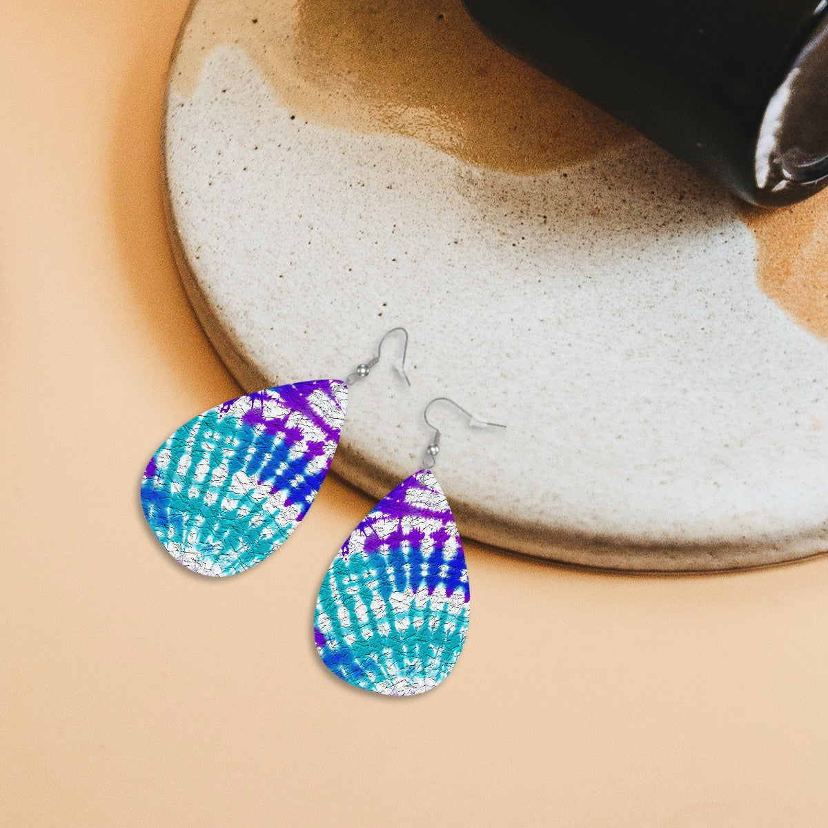Rave Wave Tie-Dye Leather Teardrop Earrings