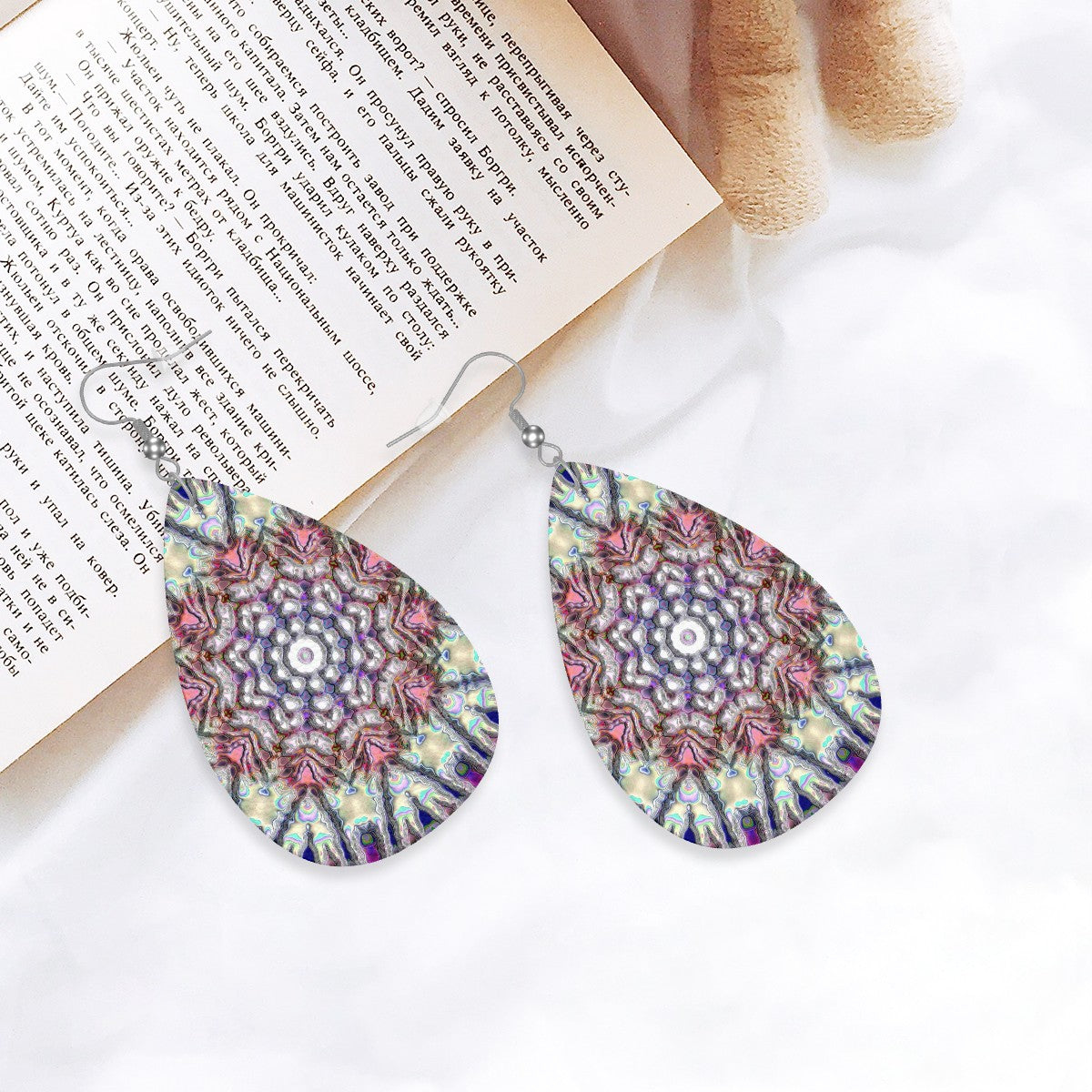 Cosmic Bloom Leather Teardrop Earrings