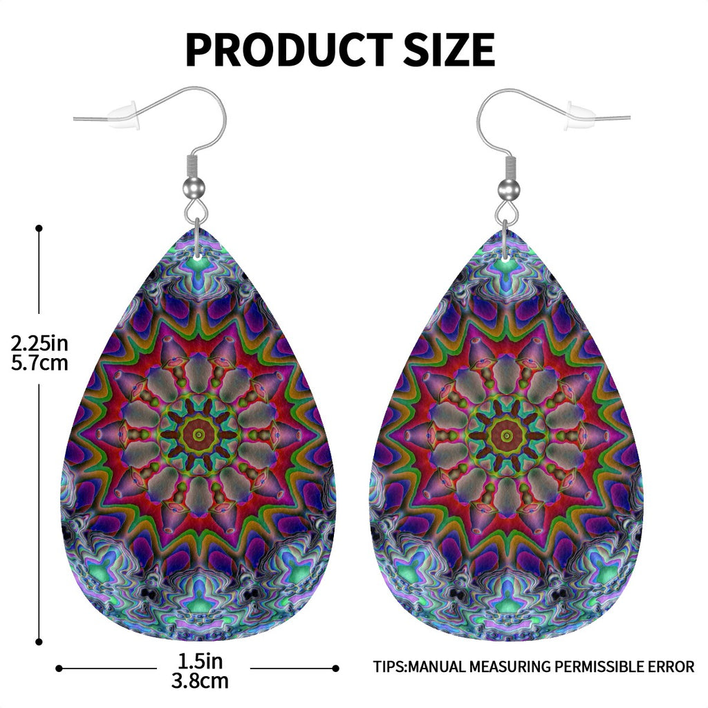 Astral Radiance Leather Teardrop Earrings